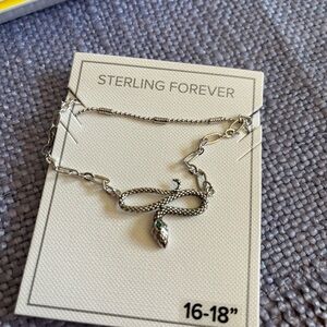 new sterling forever snake necklace with green stone 16-18” adjustable length